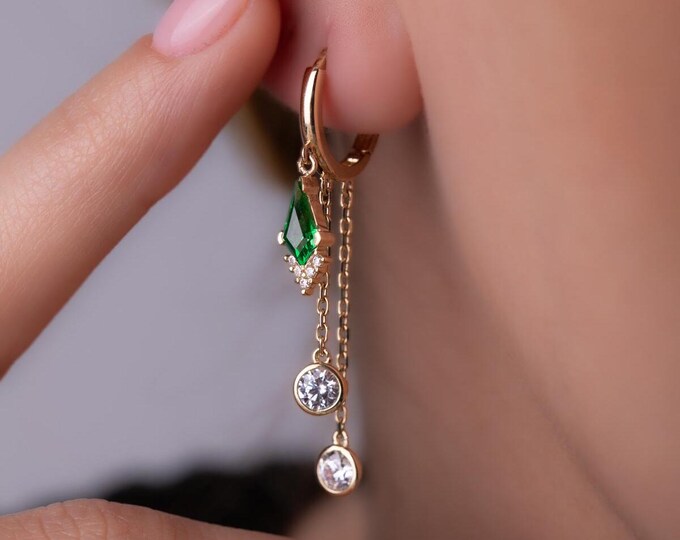 Huggie Hoop Green Earrings