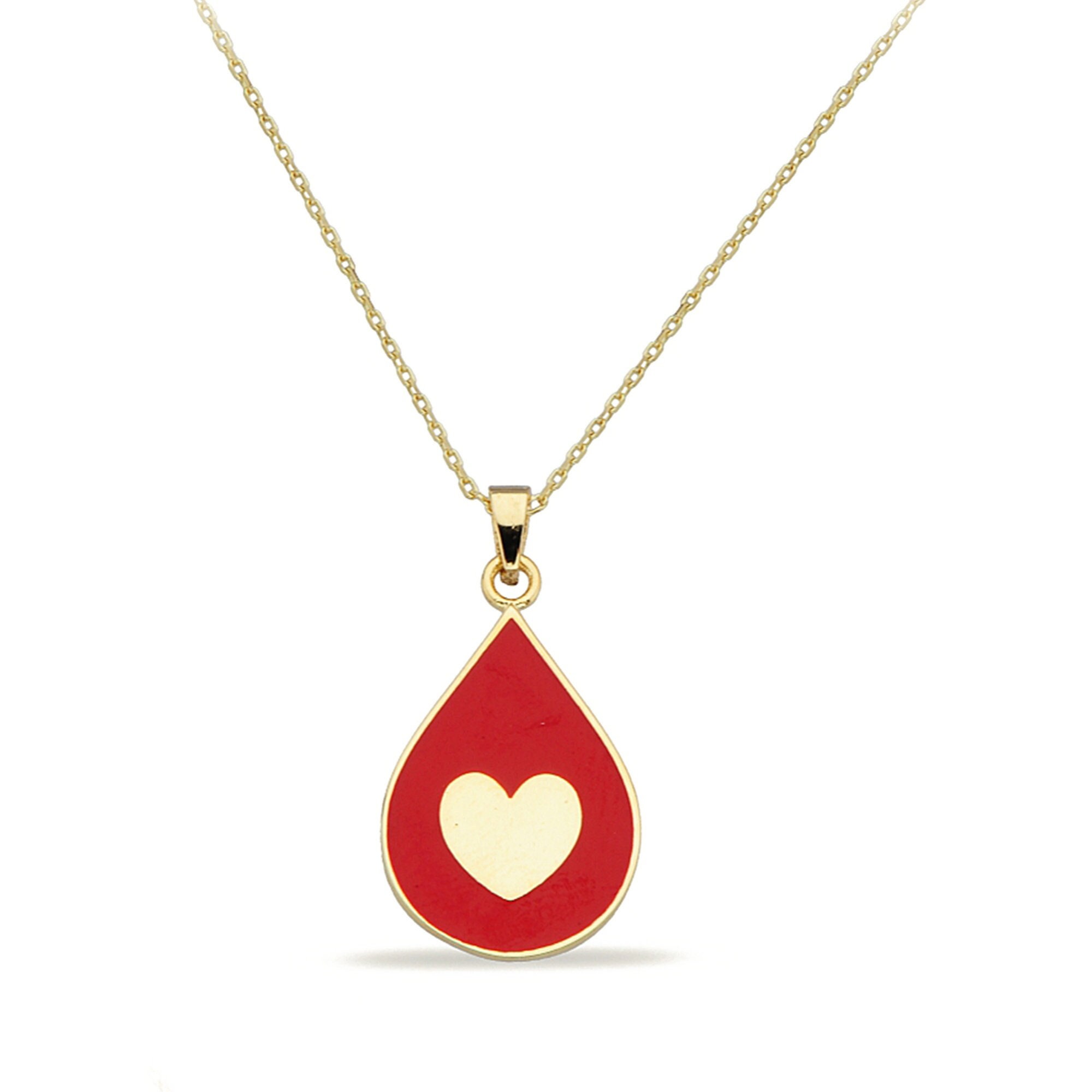 Gold Paperclip Chain Necklace-Heart Enamel Pendant-CZ Key Charm -  Vanessadesigns4u