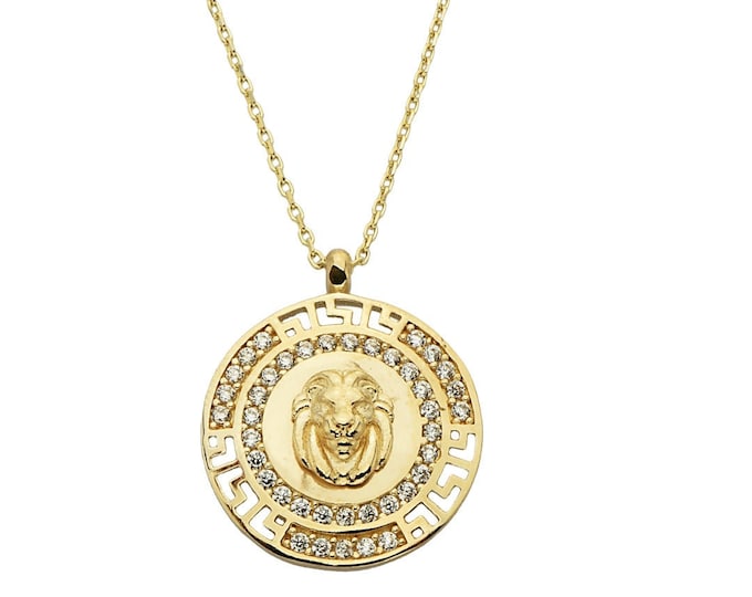 Medallion Lion Necklace in 14K Gold