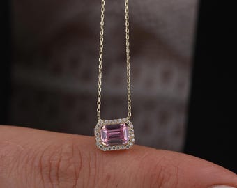 Emerald Cut Pink Tourmaline Necklace