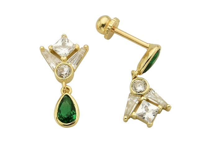 14K Gold Green and White Gemstone Drop Earrings- Elegant Vintage-Inspired Jewelry- Wedding Earrings - Gift For Bridal