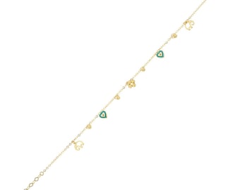 14K Gold Dangle Elephant & Heart Anklet - Summer Foot Jewelry- Beach Body jewelry- Layered Anklet Gift For Bridal
