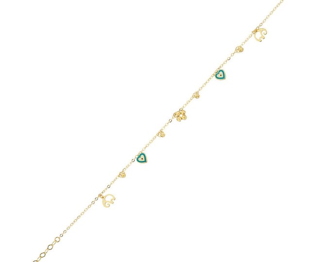 14K Gold Dangle Elephant & Heart Anklet - Summer Foot Jewelry- Beach Body jewelry- Layered Anklet Gift For Bridal