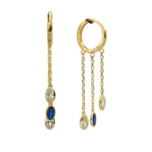 Huggie Hoop Ohrringe mit Cz Ketten - 14K Gold Kette Huggie Ohrringe - Lünette Cz Kette Ohrringe für Frauen - Jubiläumsgeschenk - Weihnachtsgeschenk