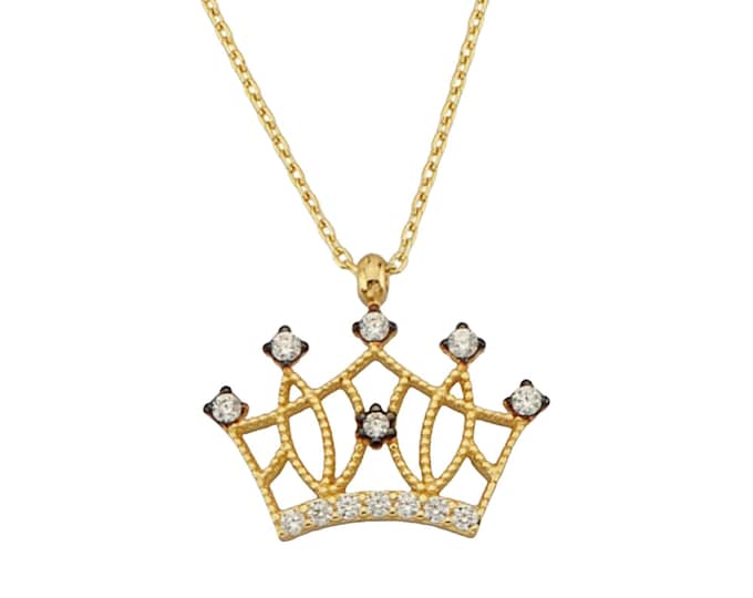 14K Real Gold Crown Necklace