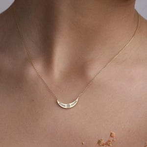 14K Gold CZ Crescent Moon Necklace: Minimalist Pave Jewelry