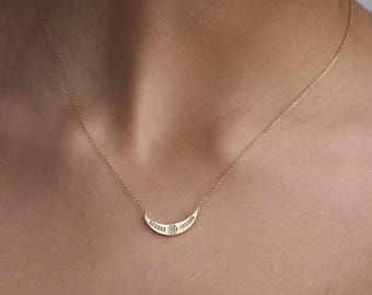 14K Gold Cz Half Moon Necklace