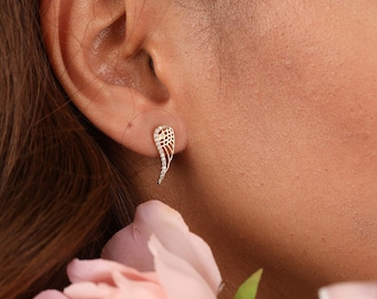14K Gold CZ Wings Stud Earrings