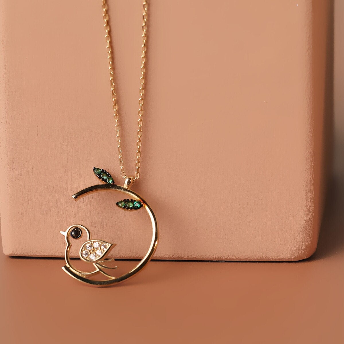 14K Gold Bird Necklace /Flying Bird W 