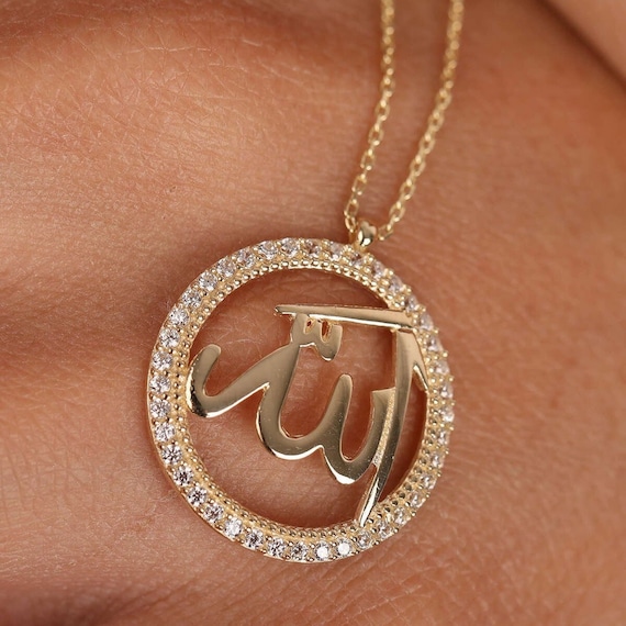 14K Real Gold Cz Allah Necklace Medallion Cz Allah Charm Pendant Protection Allah Necklace for Women Birthday Gift Anniversary Gift Etsy Canada