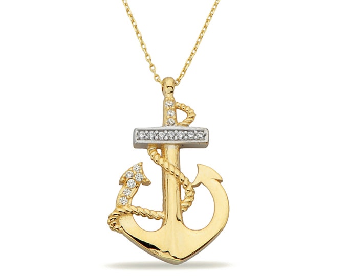 14K Gold Nautical Rope Anchor Pendant