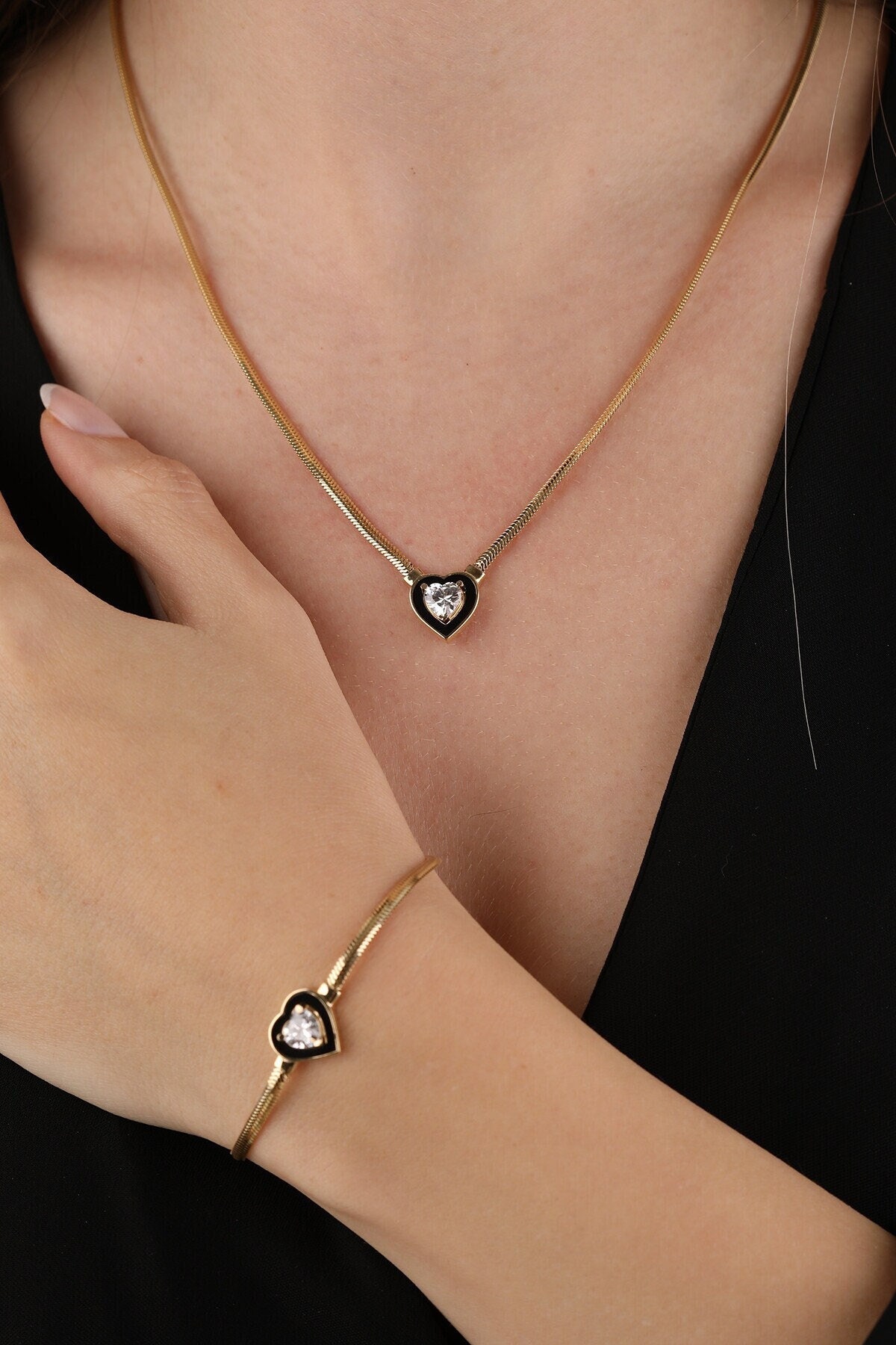 14K Gold Herringbone Necklace\u0026Bracelet 