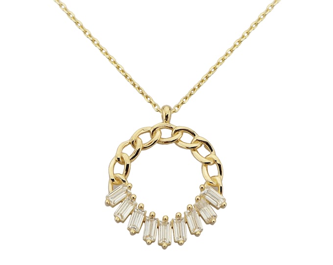 14K Cz Gold Circle Necklace