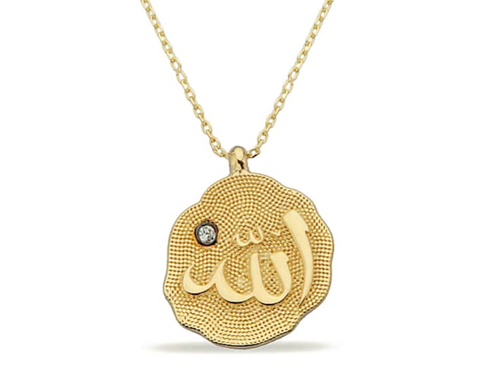 14K Gold Disc Allah Necklace