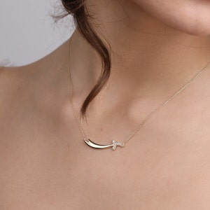 14k Solid Gold Sword Necklace: CZ Pave Dainty Pendant