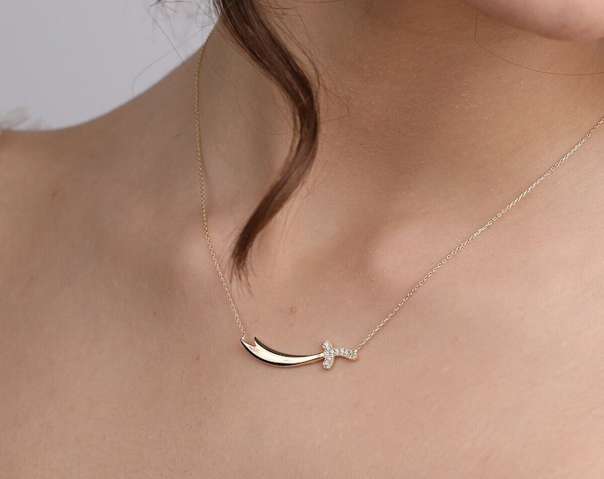 14k Solid Gold Sword Necklace Pendant