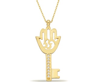 14K Gold Hamsa Key Necklace
