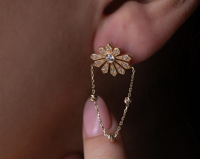 14K Gold Chain Wish Star Drop Earrings