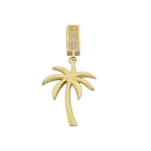 14K Gold Palm Tree Pendant Necklace: Cubic Zirconia Tropical Jewelry