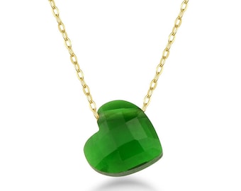 14K Gold Green Heart Shaped Necklace