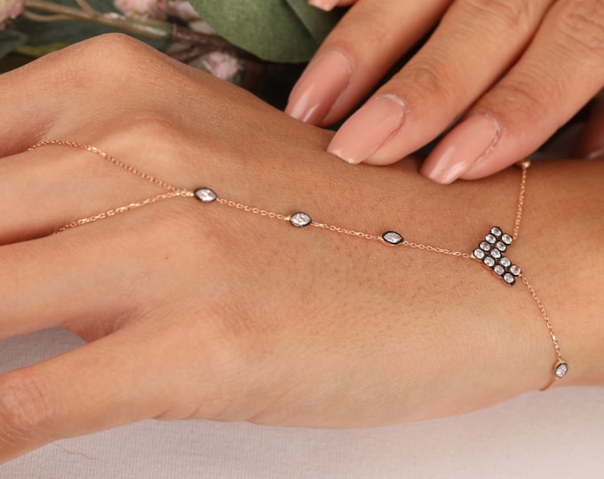 14K Gold Heart Hand Chain Bracelet