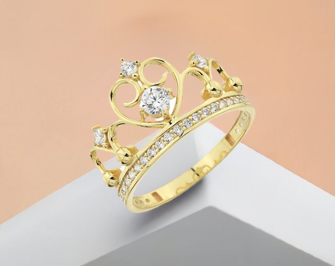 14K Gold Princess Tiara Ring