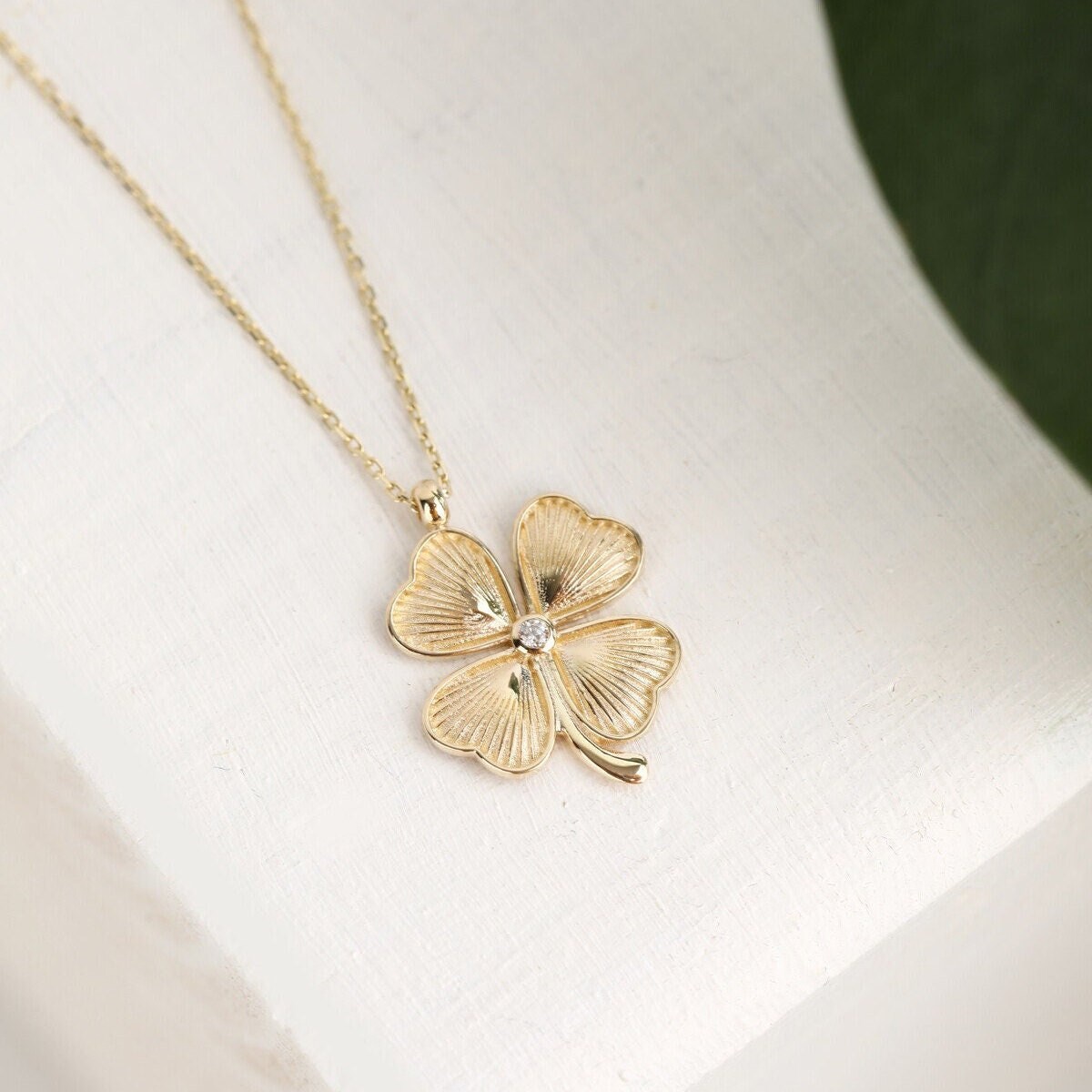 14K Four Leaf Clover Charm Necklace