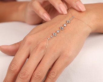 14K Gold Hand Chain Bracelet