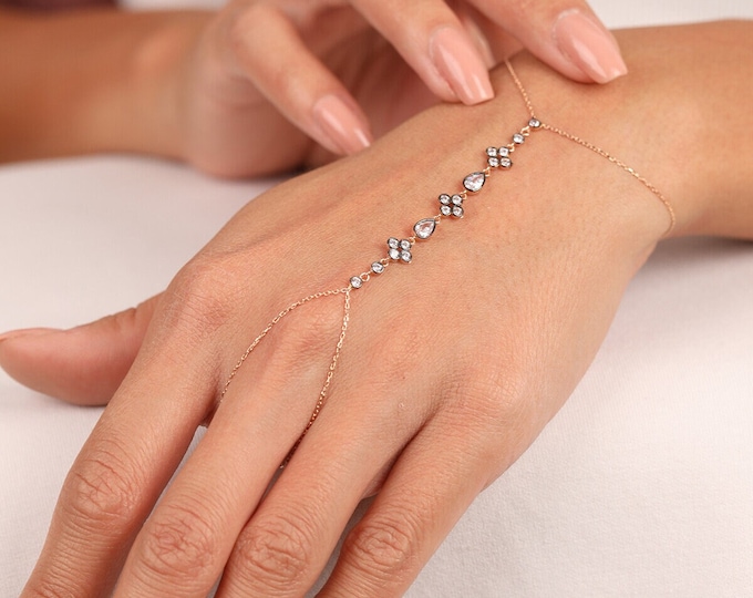 14K Gold Hand Chain Bracelet