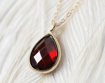 14K Gold Pear Shaped Ruby Necklace