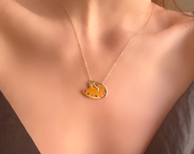 Colorful Palette Charm Necklace in 14K Gold