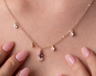14K Gold Cz Dangle Necklace