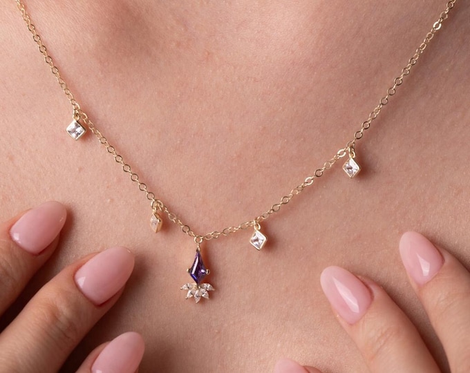 14K Gold Cz Dangle Necklace