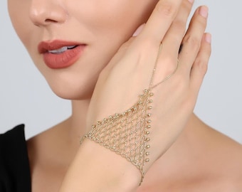 Multicolor Beaded Hand Chain Bracelet