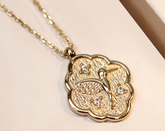 14K Gold Medallion Hummingbird