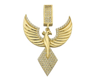 14K Gold Cz  Phoenix Pendant