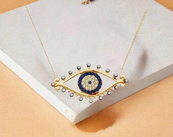 Vintage Evil Eye with Lashes Necklace - 14K Gold Eyelashes Pendant- Unique Evil Eye Jewelry - Protection Necklace- Mother's Day Gift