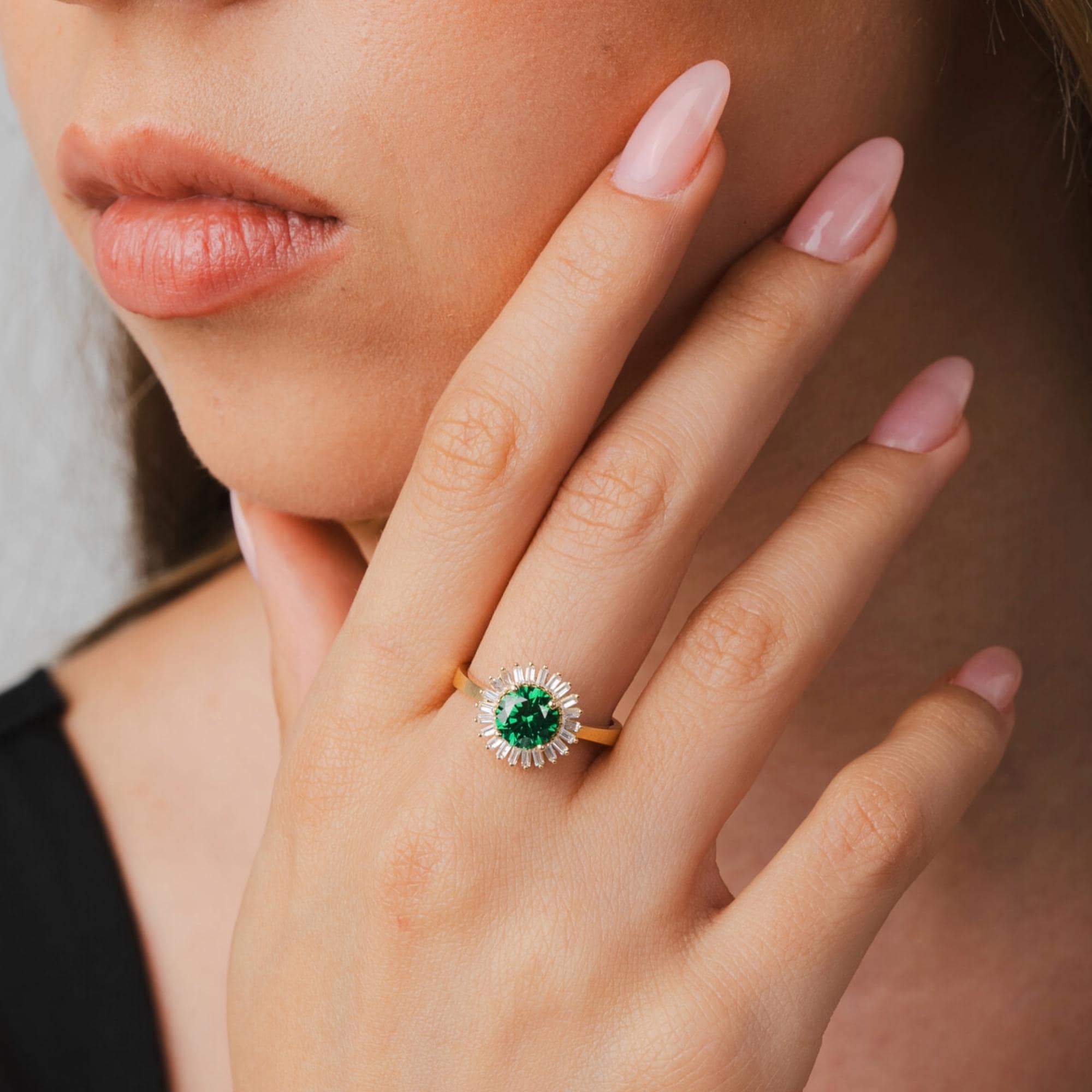 Rose gold sunburst engagement ring hot sale