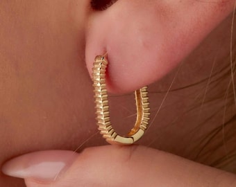 14K Gold Textured Hoop Earrings