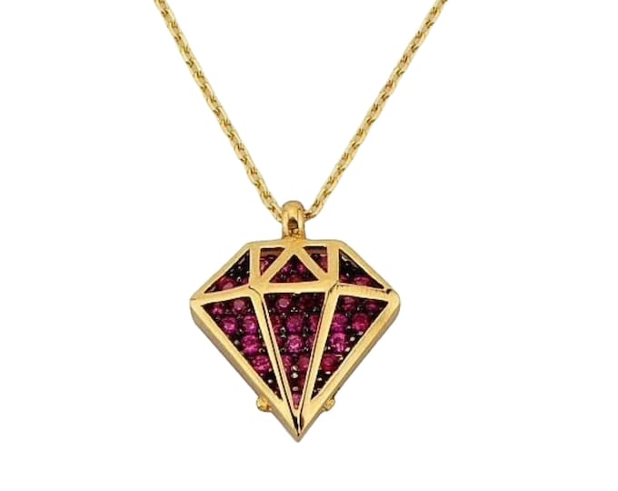 14K Gold Ruby Diamond Cage Pendant