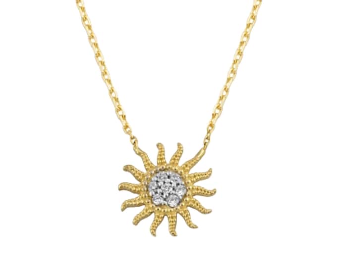 14K Gold Cz Sun Necklace
