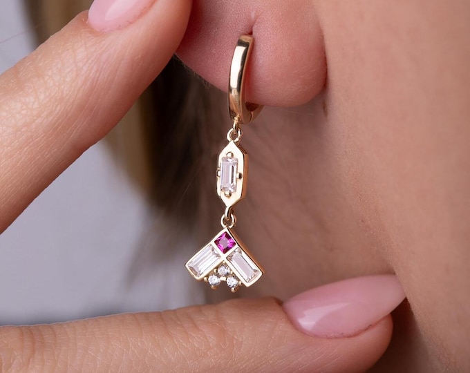 Huggie Hoop Baguette Earrings