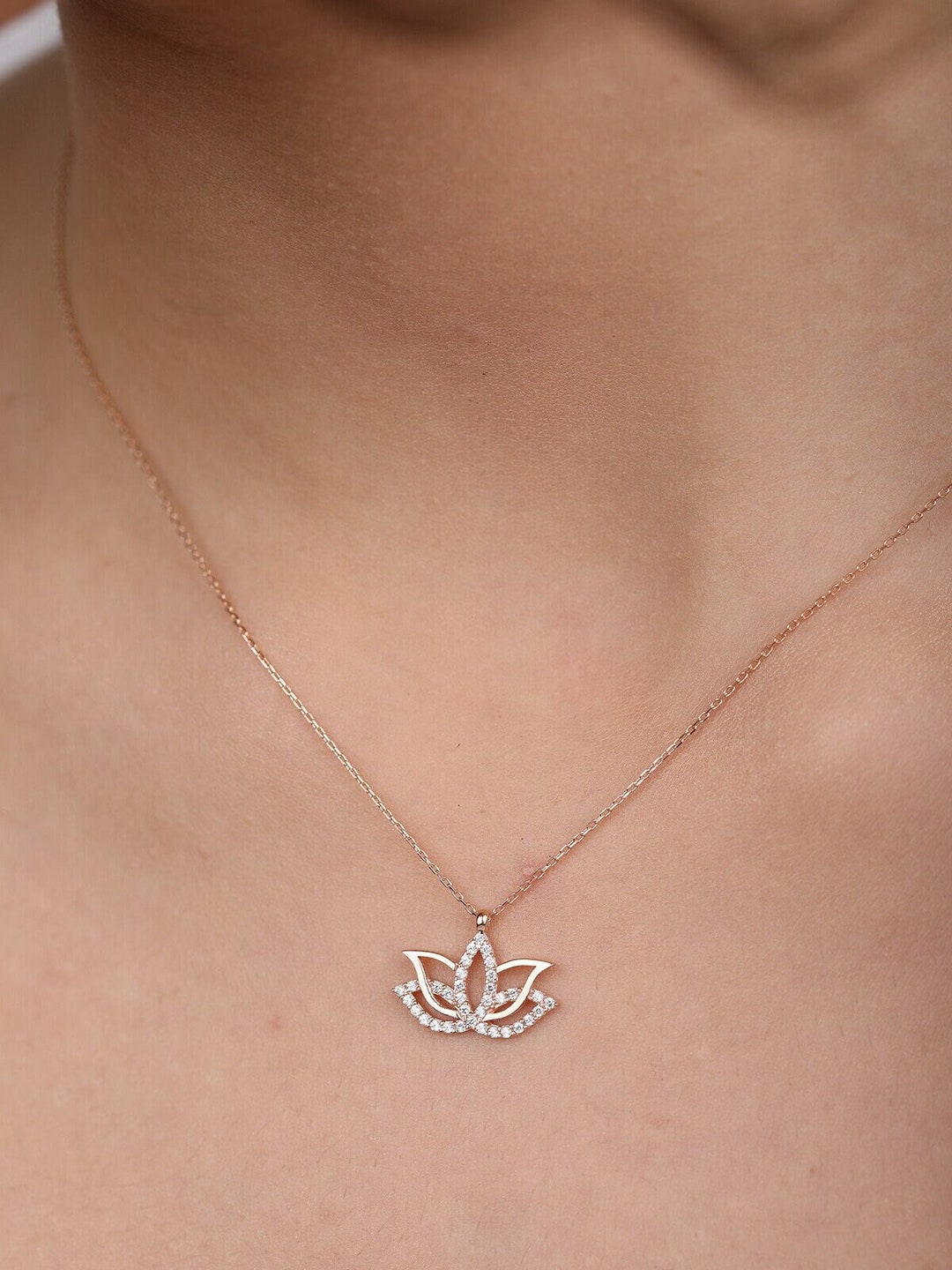 14K Real Gold Lotus Charm Necklace /blooming Flower Lotus Etsy UK