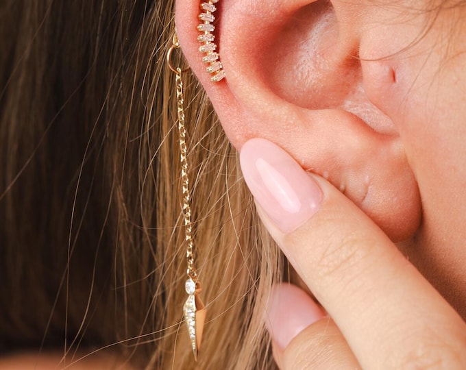 Elegant Gold Chain Earrings W/ Dangle Spike