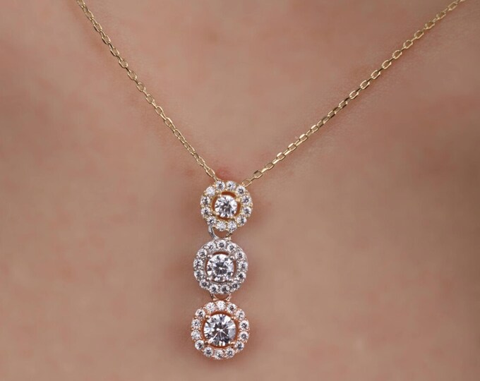 14K Gold Tri-Tone Trio Cz Necklace