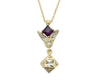 14K Gold Amethyst Drop Necklace