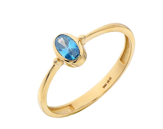 Handcrafted 14K Gold Aquamarine Ring - Minimalist Oval Design- Anniversary Ring-Gemstone Beauty: Aquamarine Gold Ring - Minimalist Style