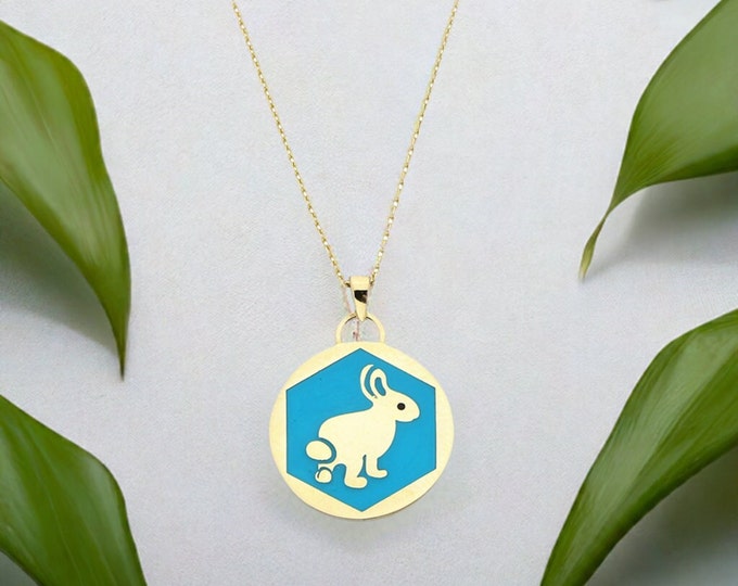 Enamel Medallion Rabbit Necklace