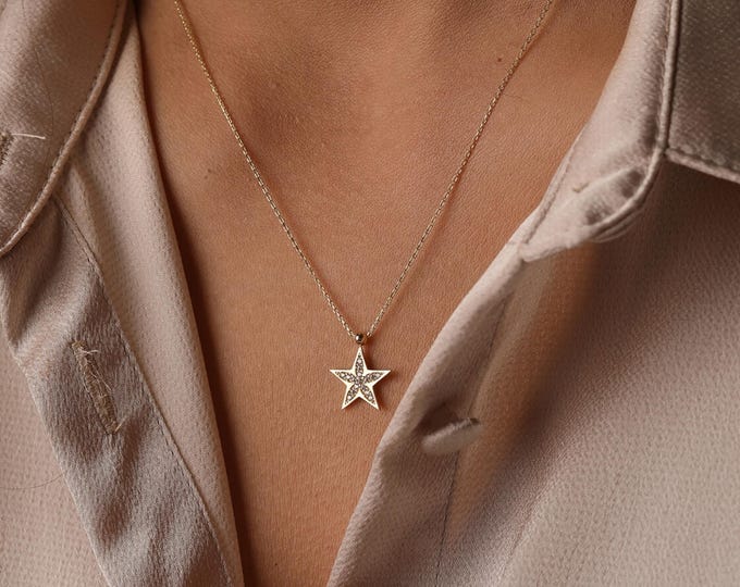 14K Gold Cz Star Necklace