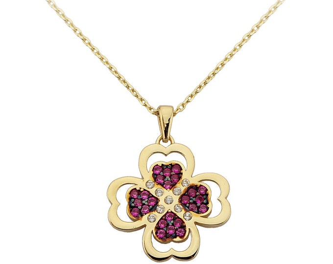 14K Solid Gold Shamrock Necklace